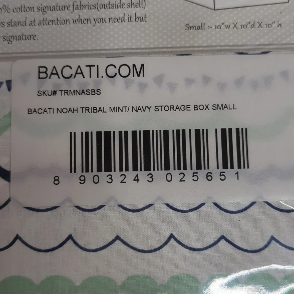 Bacati Storage Bin Box 10x10x10 Noah Tribal Mint Navy Blue Green
